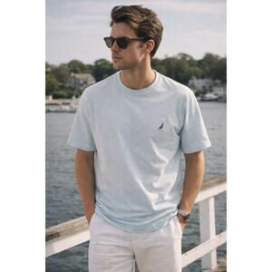 Nautica Performance Blue Logo T Shirt Mens Medium Cotton Stretch